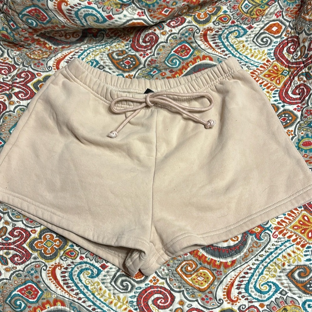 Shein khaki tan elastic waist shorts with draw strong size medium